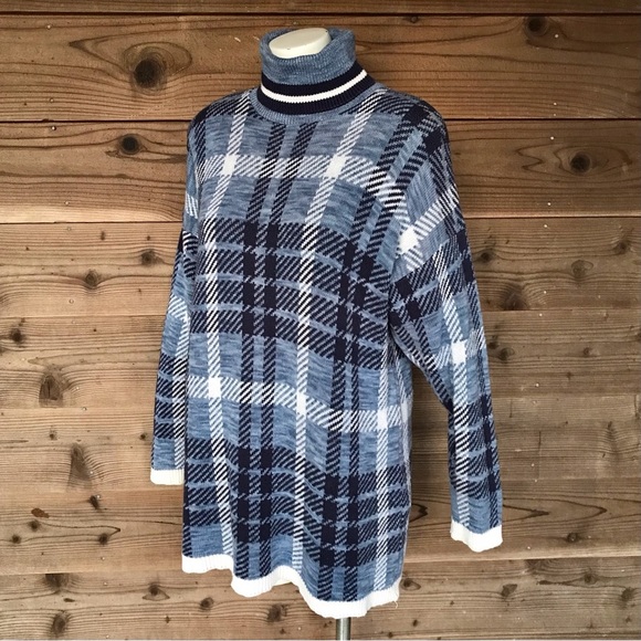 Delia McKain Blue Vintage Plaid Turtleneck Size Large - Picture 4 of 14
